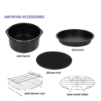 Air Fryer Accessories Sets Cake Barrel Pizza Pan Silicone Mat Steel Stewer Rack Steel Metal Holder