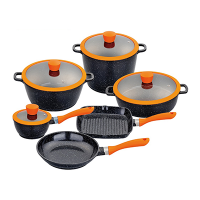 10pcs die casting aluminum non-stick ceramic coating induction bottom with silicon lid cookware sets