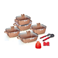 15pcs die-casting aluminium  non-stick square ceramic coating cookware sets