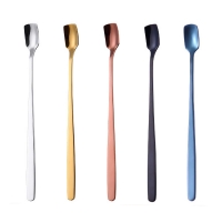 304 Stainless Steel Square Head Spoon Titanium-plated Gold Mug Spoon Long Handle