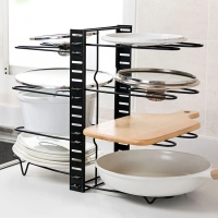 Pot Rack Organizer Height and Position are Adjustable Black Metal Kitchen Cabinet Pantry Pot Lid