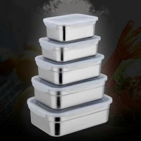  Stainless Steel Rectangular Lunch Box with Sealed Lid Portable Food Storage Container Large-Capacity