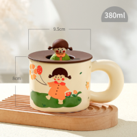 Cute girl ceramic coffee cup with silicone lid